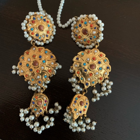 Beautiful gold kundan earrings indian pakistani - Picture 1 of 3